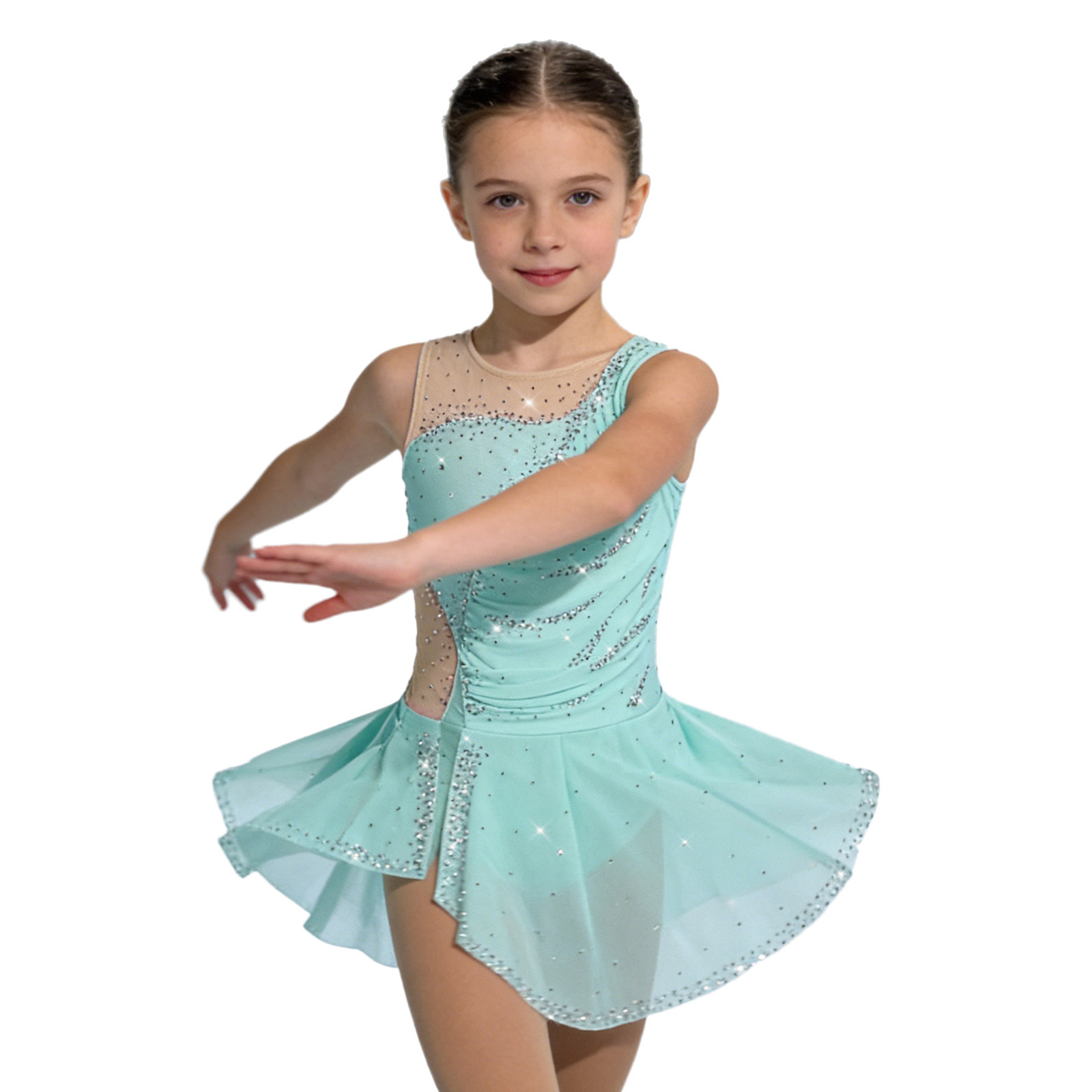 Kids Girls Figure Ice Skating  - Rhinestone Banding Trim 评论和价格