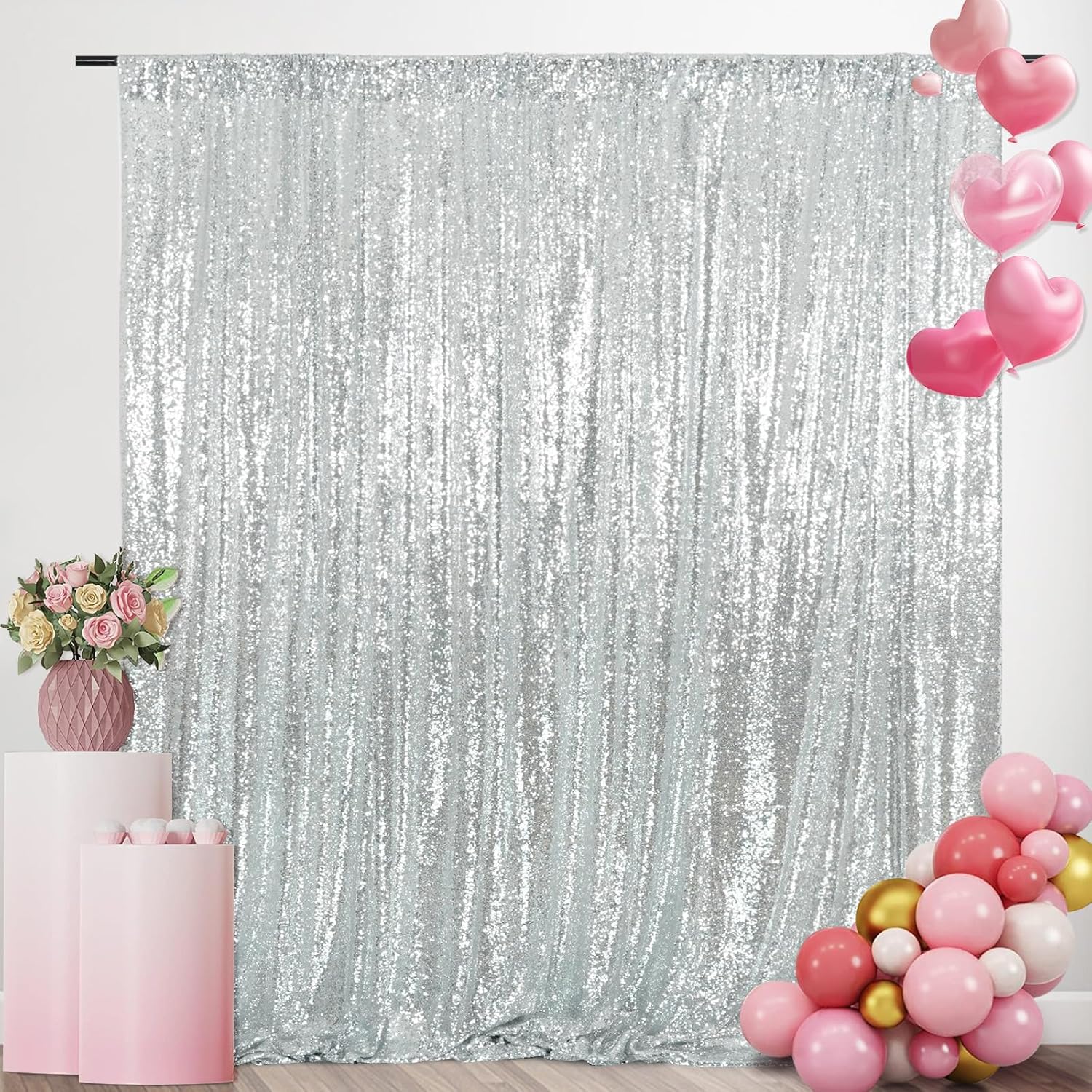 Silver Sequin Backdrop Curtain - Sequin Fabric Panel 评论和价格
