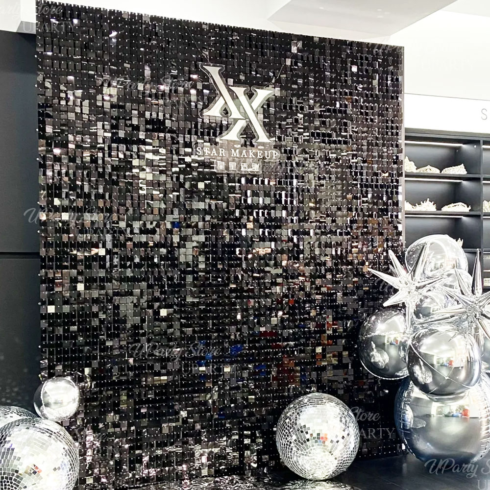 Black Shimmer Wall Backdrop 12 - Sequin Fabric Panel 评论和价格