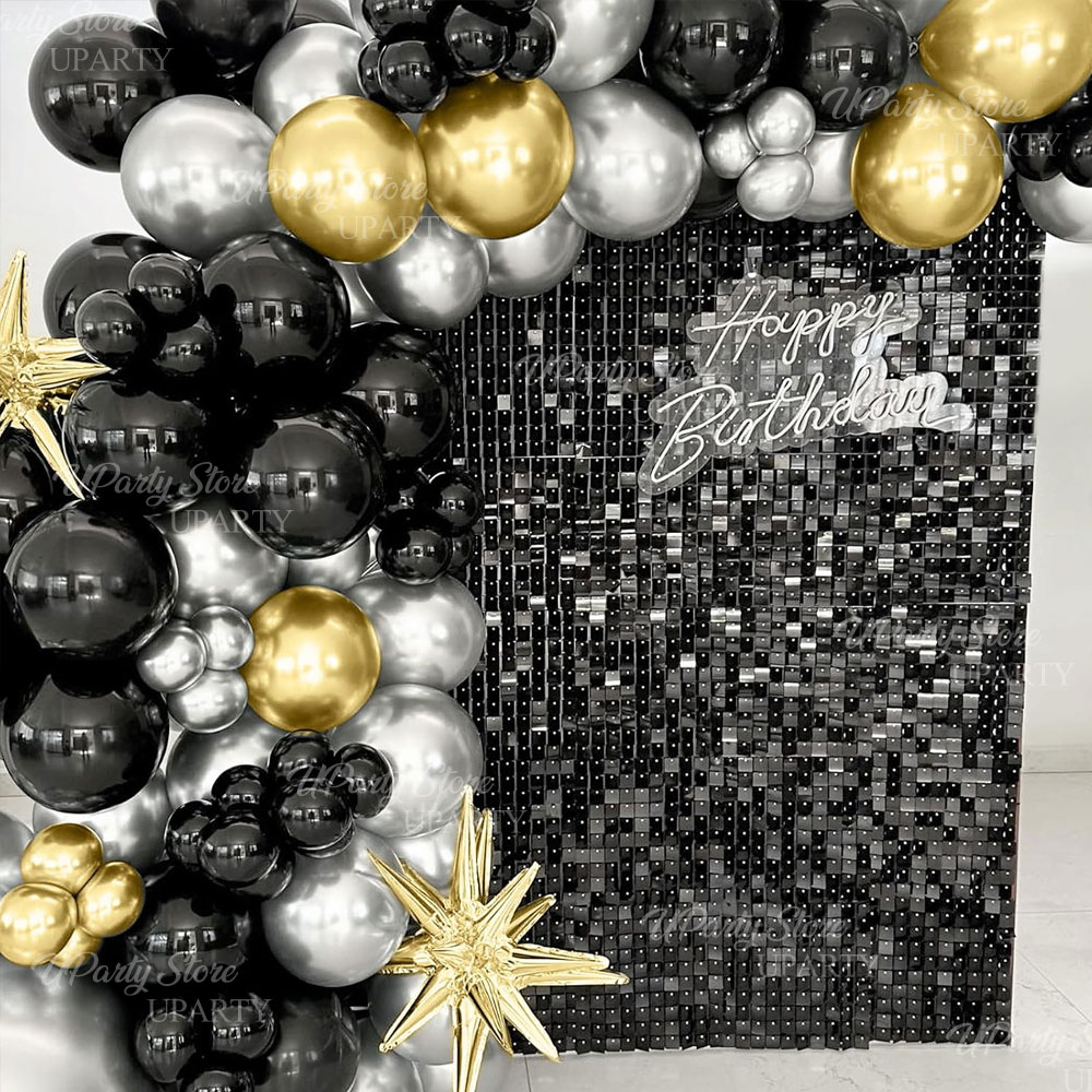 Black Shimmer Wall Backdrop 12 - Sequin Fabric Panel 评论和价格