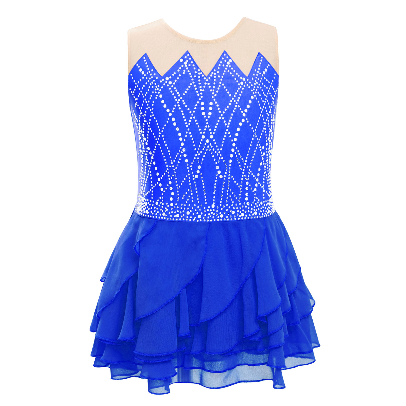 Girls Mesh Figure Skating Dres - Rhinestone Banding Trim 评论和价格