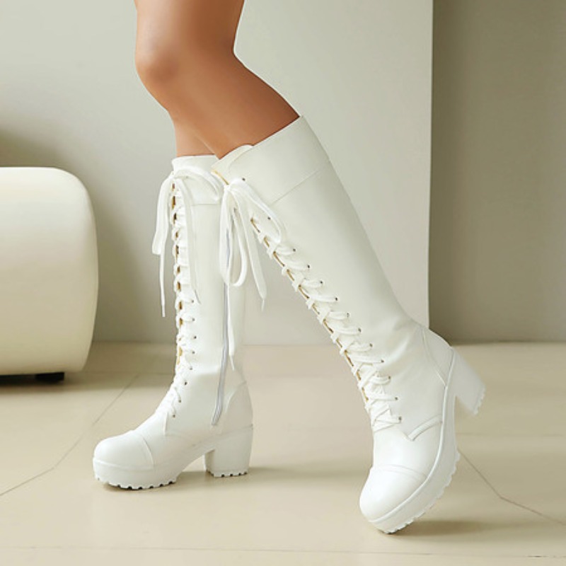 Womens Knee High Lace Up Comba - Guipure Lace Panel 评论和价格